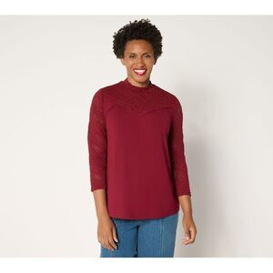 Maya J Women's Top Plus Sz 2X Rayon 230 Mock Neck Lace Red A704061